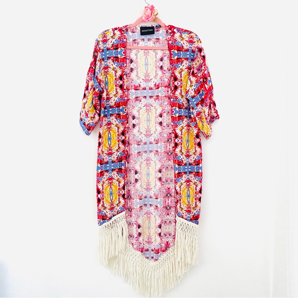 💕MINKPINK Multicolor Fringe Kimono SZ L